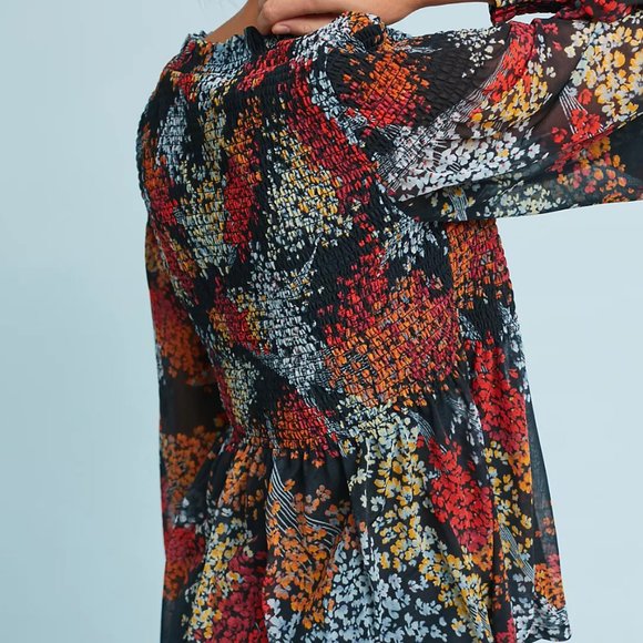 ANTHROPOLOGIE Akemi + Kin Adria Smocked Top Abstract {X27} - Picture 2 of 6